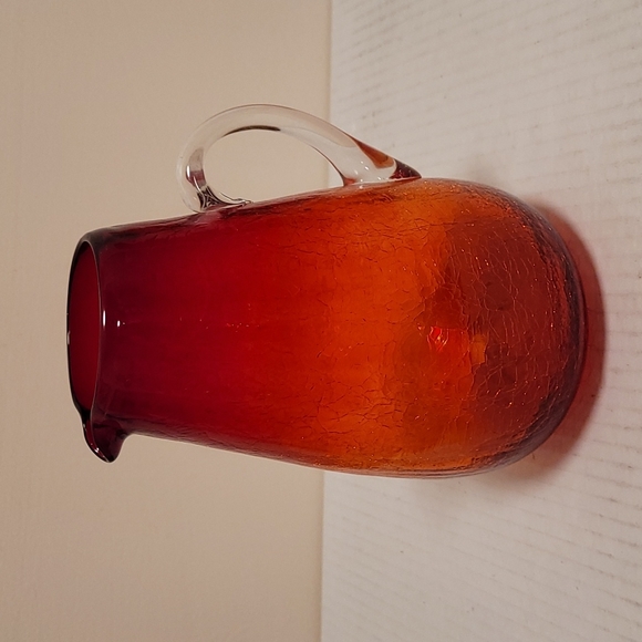Vintage Hand Blown Ruby Red Crackled Glass Pitcher - Picture 5 of 16